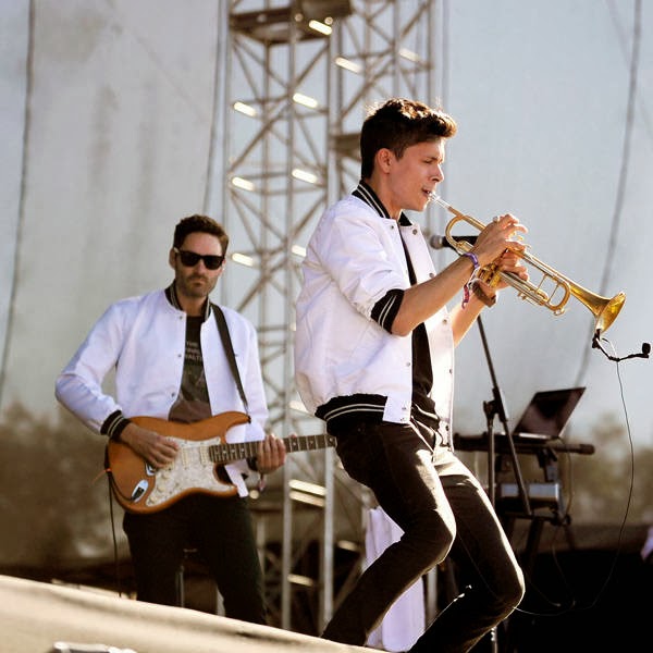 US band Capital Cities performs during the the second Day of the Corona Capital Music Fest at the Hermanos Rodriguez racetrack, in Mexico City, on October 13, 2013.