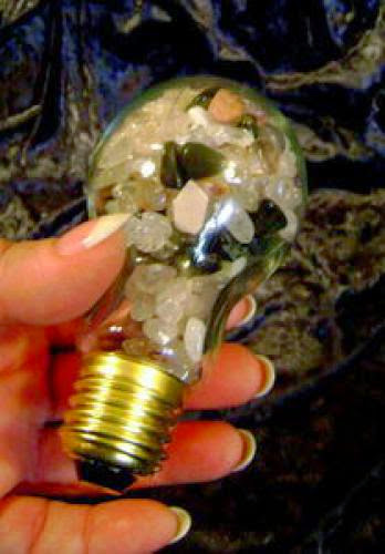 Bulb Of Crystal Energy Light Bulb Bottle Jar And Assorted Gemstones 19 00