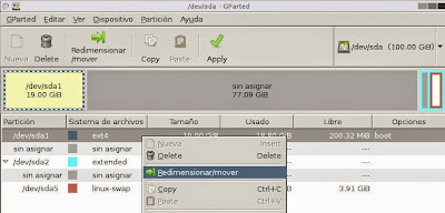 Ampliar particin raz de mquina virtual Linux y particin swap con GParted