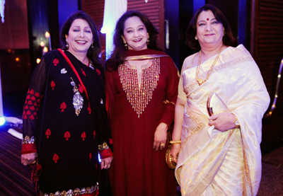 Talented sisters Vandana Gupte, Rani Varma and Bharti Achrekar pose together during Akshay Hariharan's sangeet ceremony, held in Mumbai on January 28, 2013. 