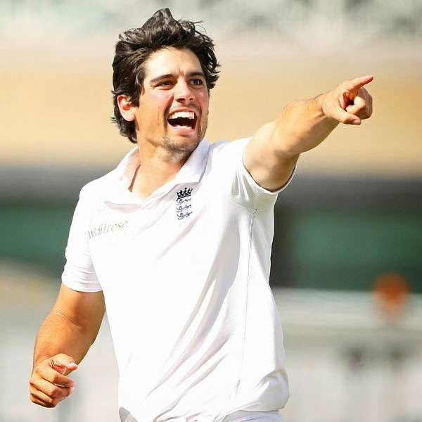  England captain Alastair Cook celebrates after taking the wicket of India's Ishant Sharma on the final day of the first cricket Test match between England and India at Trent Bridge in Nottingham, central England on July 13, 2014.