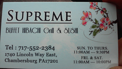 Buffet Restaurant «Supreme Buffet, Hibachi Grill & Sushi», reviews and photos, 1740 Lincoln Way E, Chambersburg, PA 17202, USA