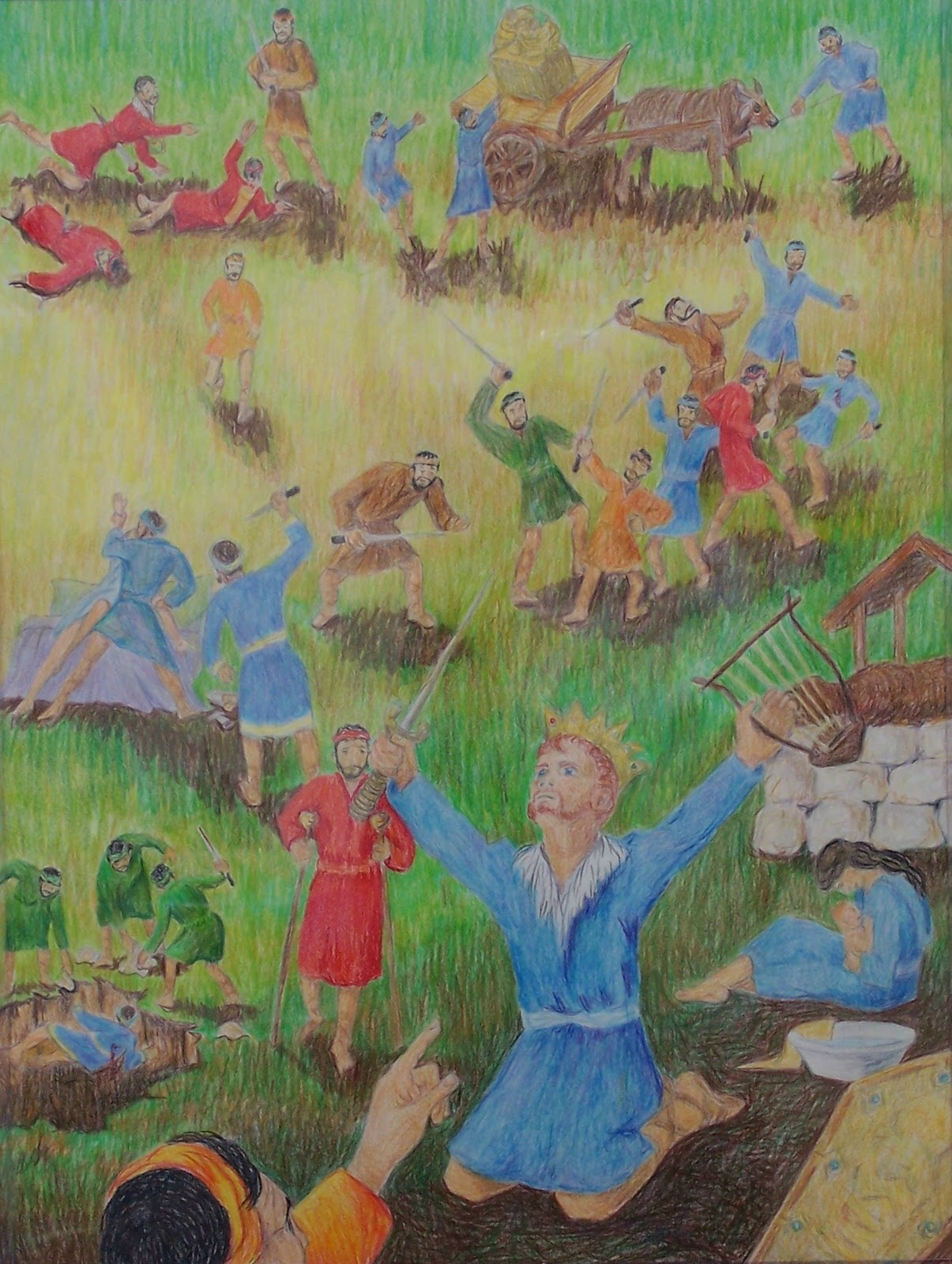 Maeona's Artwork Anglo Saxon Colored Pencil Folk Art Bible 2nd Samuel