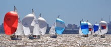 J/24s sailing under spinnakers off Buenos Aires, Argentina