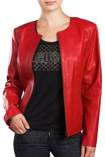 Phistic Women's Crop Lambskin Leather Jacket - Red M