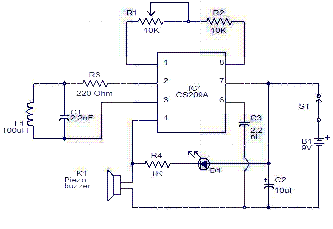 Simple metal detector circuit diagram using CS209A ~ ALL