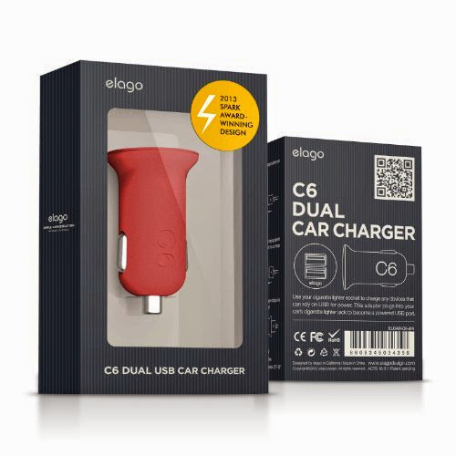  elago C6 Dual USB Car Charger for iPhone, iPad, iPad mini, iPod, Galaxy, Nexus, Optimus and Other Device with USB Port (Red)