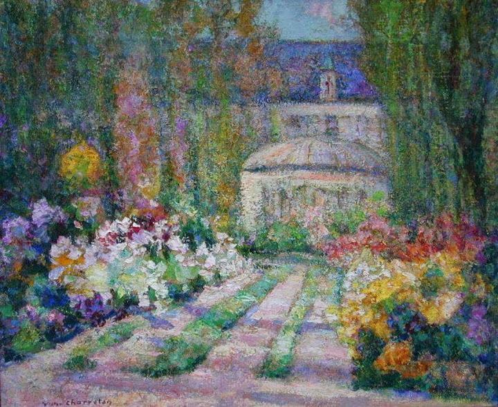 Victor Charreton - Jardin. Allée Fleurie devant le Château