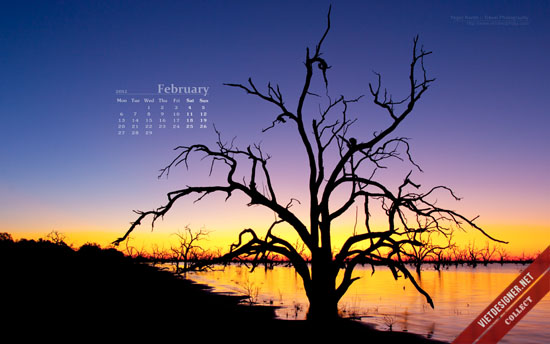 Bộ hình nền kèm lịch tháng 2/2012 với thiết kế phong cảnh tuyệt đẹp