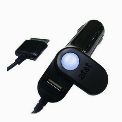  Brand New OEM AT & T 2 AMP Plug-In Car Charger with Extra USB Port for Apple iPhone 3G 3GS 4 4S 4G iPad 1 2 New iPad iPod All Versions of Nano, Touch, Mini - Retail Package