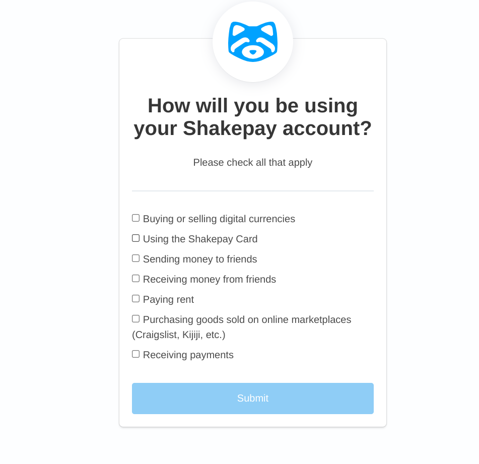 Shakepay Sign up Page