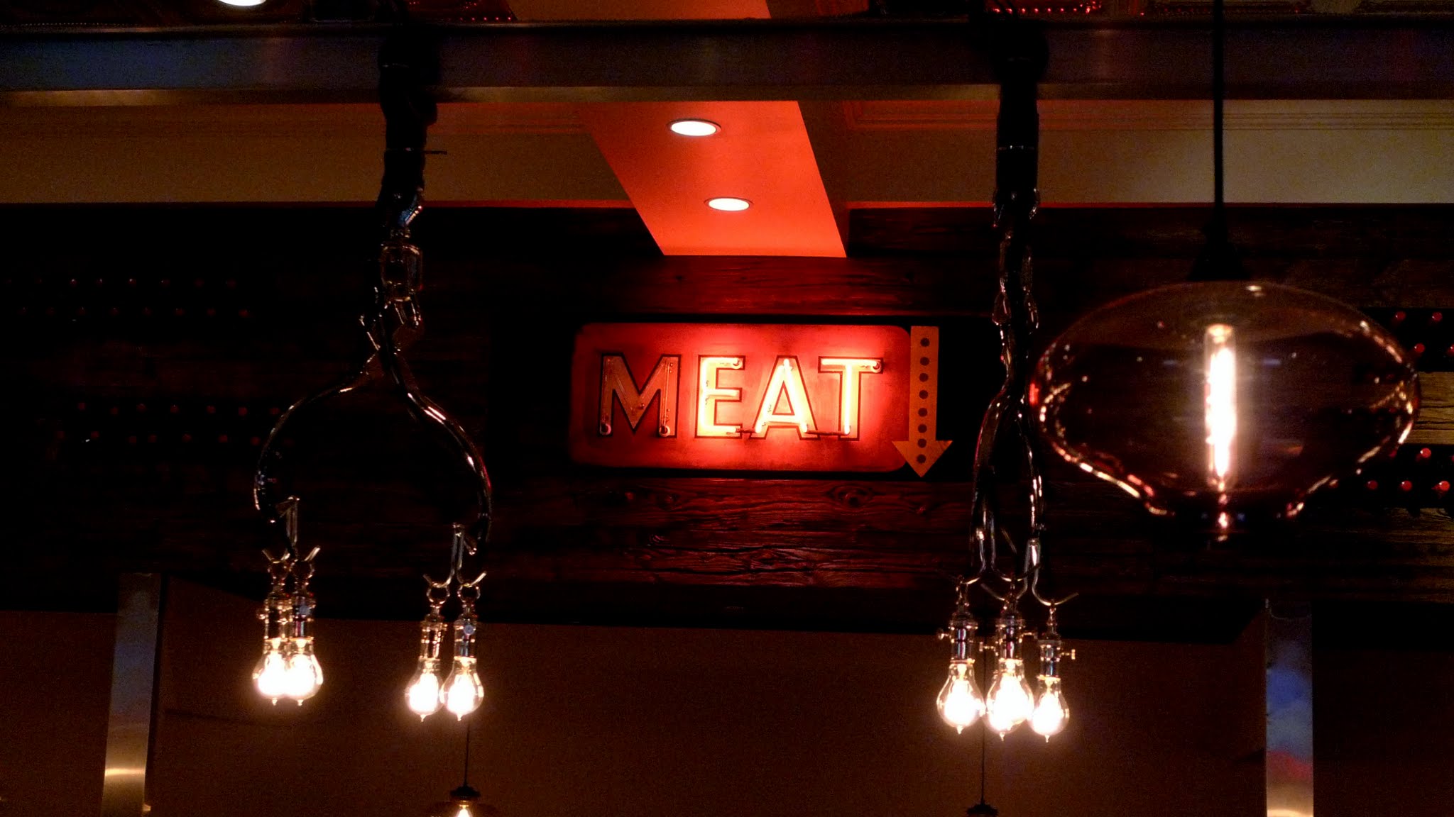 Eat Meat Neon Sign at Plan B Burger Bar