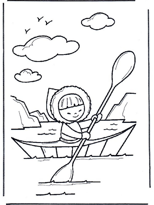Eskimo in canoe coloring pages