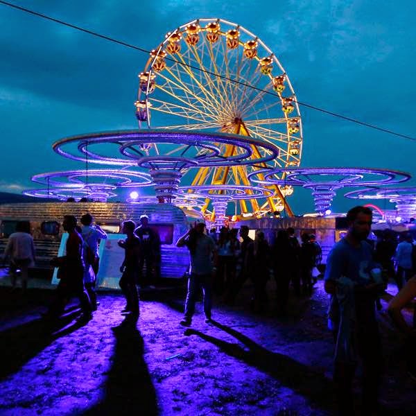 Revellers walk past a ferris wheel during the 39th Paleo Festival in Nyon July 23, 2014.