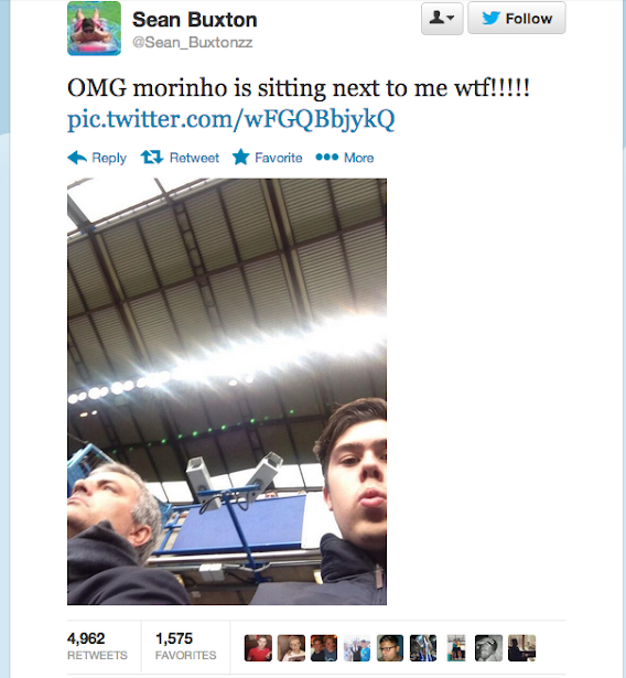 Screen+Shot+2013 10 19+at+19.04.31 Fan takes selfie with Jose Mourinho in the stands during Chelsea 4   Cardiff 1