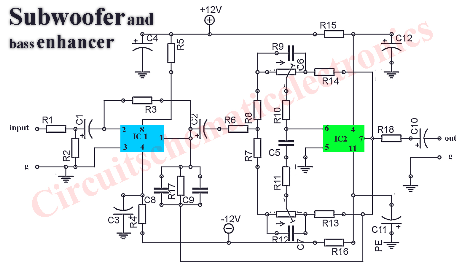 Subwoofer booster circuit with PCB Layout - Electronic Circuit