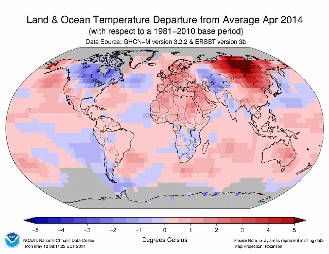 Abril de 2014: 350 meses con la temperatura media global de Planeta por encima del promedio