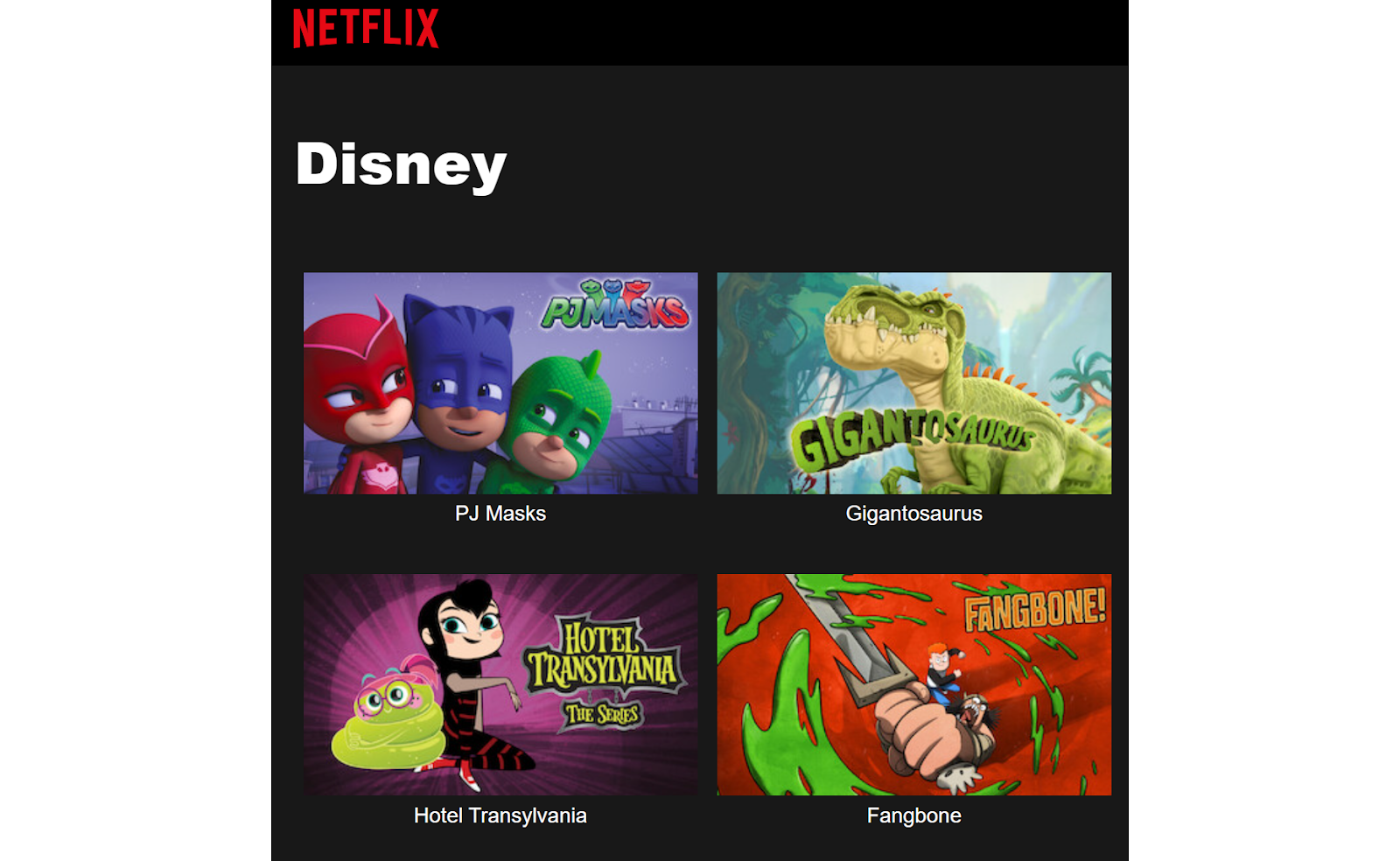 Capture d'écran de films Disney sur Netflix.