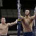 Danell Leyva, right, and Jonathan Horton prepare to train on the parallel bars during practice for the U.S. Olympic gymnastics trials, Wednesday, June 27, 2012, in San Jose, Calif. (AP Photo/Julie Jacobson) 