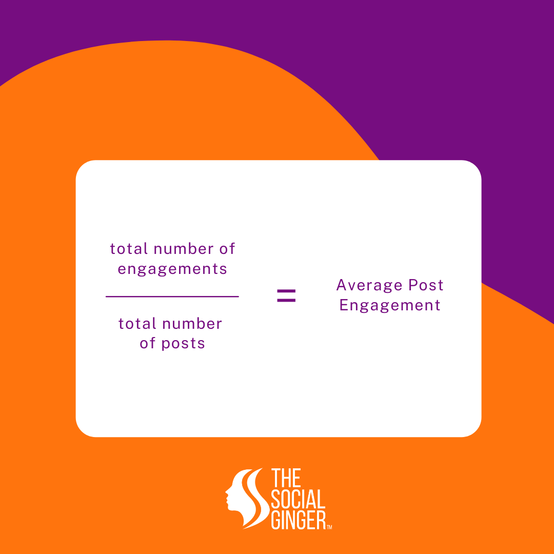 Total number of post engagements divided by the total number of posts on your page equals your average post engagement