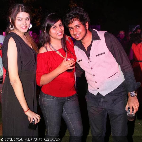 Pratiksha, Megha and Ashrith during Bangalore Fashion Week party. 
