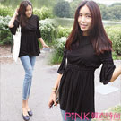 (Pink 韓衣時尚)俏皮元素˙喇叭袖百褶裙洋裝(黑)