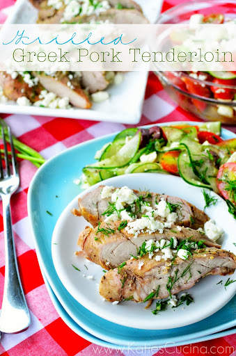 Grilled Greek Pork Tenderloin from KatiesCucina.com #grilling #recipe 