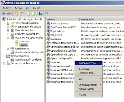 Crear un grupo de seguridad y agregar usuarios en Windows Server 2008