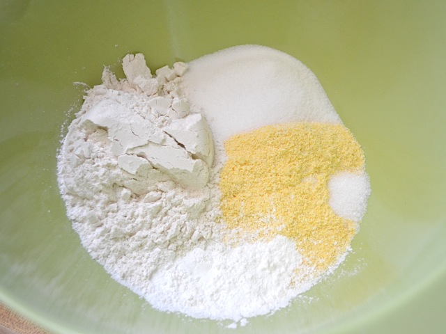 dry ingredients for cornbread topping in mixing bowl 