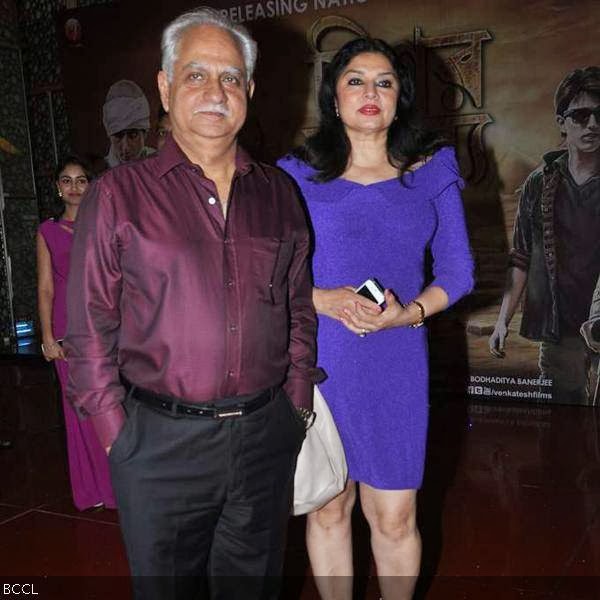 Ramesh Sippy with wife Kiran during the premiere of Bengali movie Mishawr Rahasya, held at Cinemax, in Mumbai, on October 9, 2013. (Pic: Viral Bhayani)