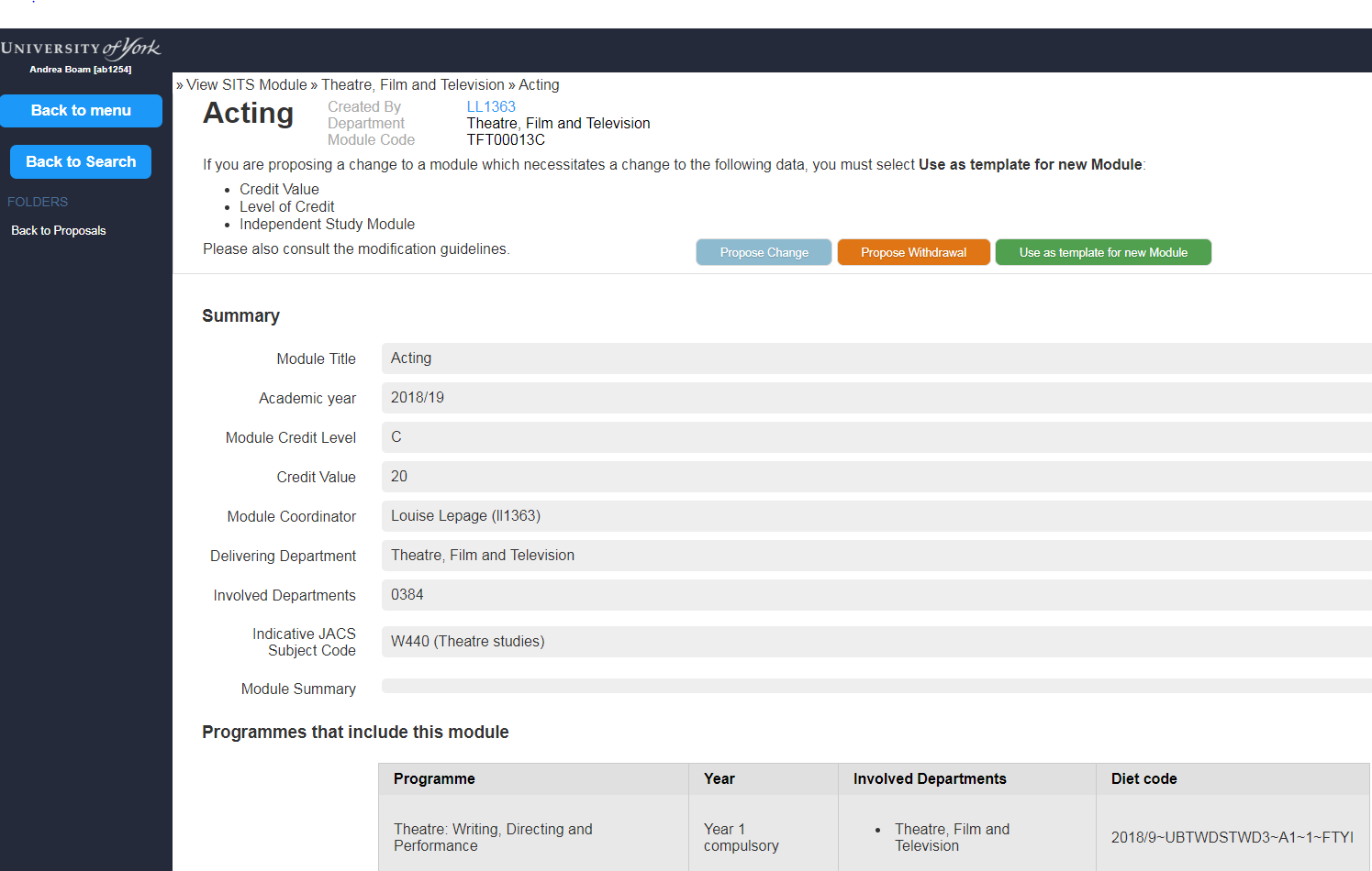 An example module page including module summary