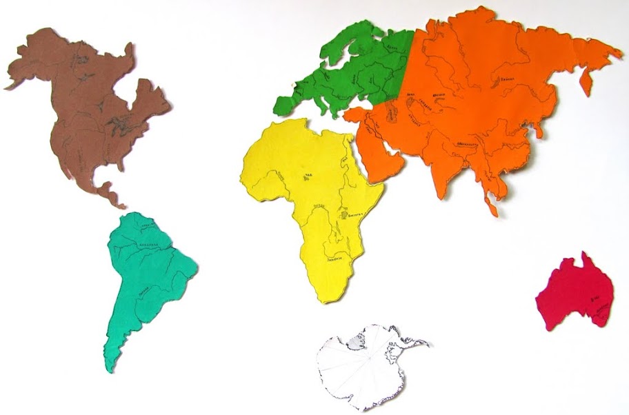 Семь континентов. Континенты отдельно для детей. Контур континентов земли. Материки цветные.