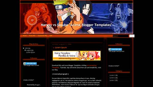 'Anime Plantilla Blogger' Naruto vs Sasuke Template