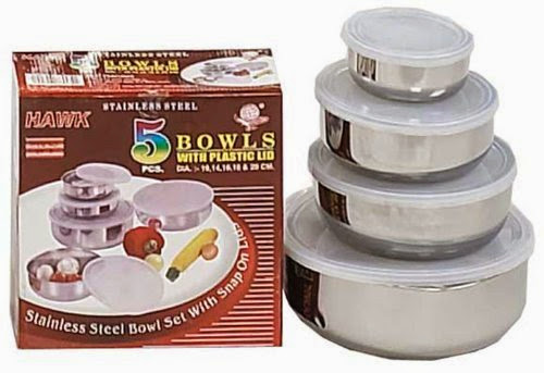 Stainless Steel Bowls with Snap-On Lids - 5 Piece