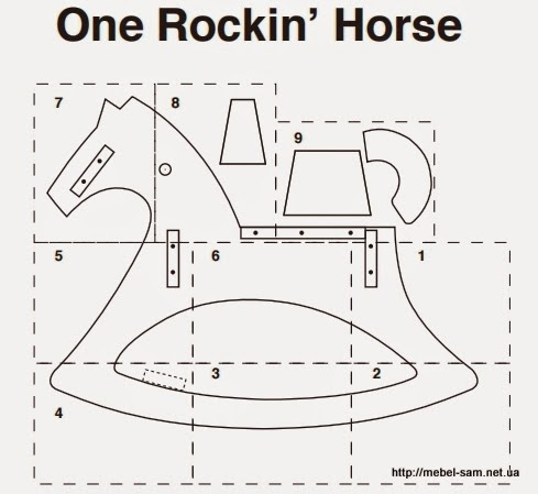 Схема склейки бумажных листов частей шаблона лошадки