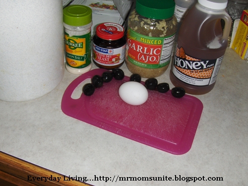 photo of the ingredients for the garlic and olive bread