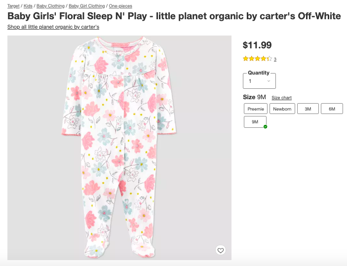 Baby sleeper with pink flowers