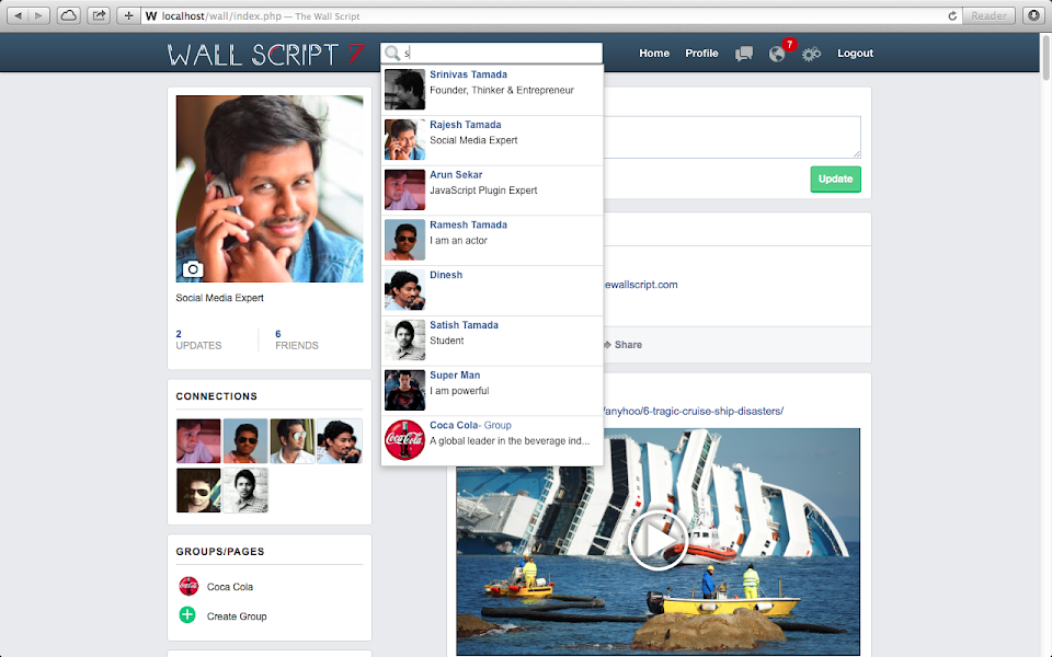 Social Network Script Groups Pages Search