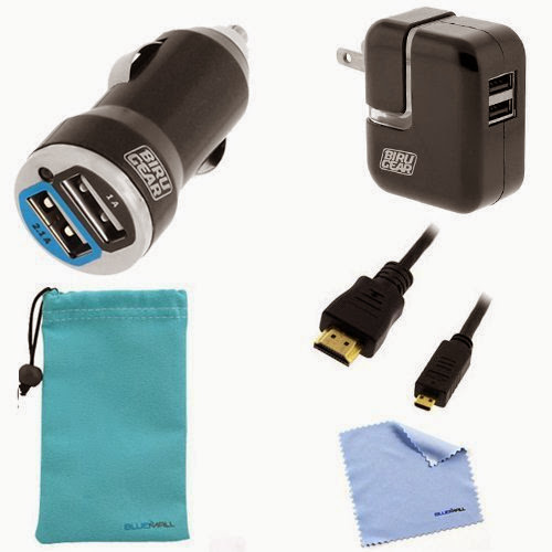  BIRUGEAR 2-Port USB AC Charger and Car Adapter + Micro HDMI + Pouch Drawstring Case + Cloth for GoPro HERO3+, Gopro HD Hero 3 Camera
