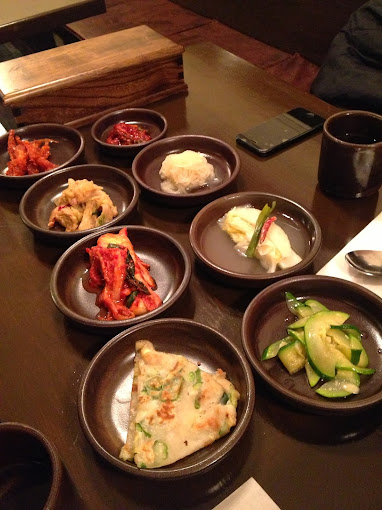 Side dishes at Moo Kyo Dong Nak Ji