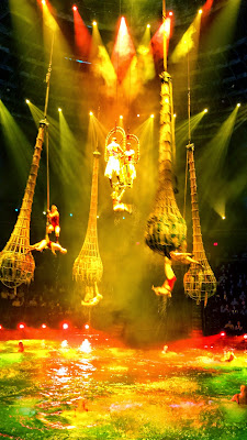 A scene from the show Le Reve, The Dream, playing at the Wynn Theater. It's a show that takes place on continuously changing stages, the water, and all the airspace to the top of the theater!