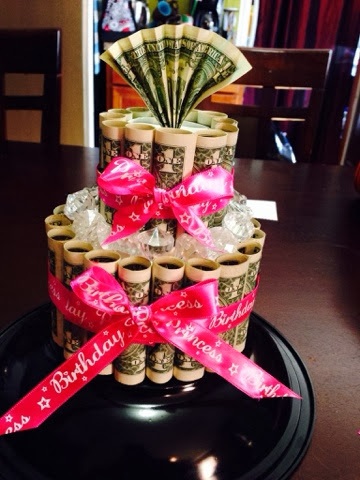 money cake birthday gift gifts friend diy pink