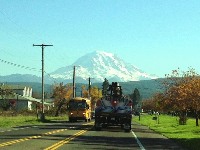 Driving into Orting, Washington on Highway 162. Mt Rainier is breath taking on this gorgeous autumn afternoon. October 29, 2013.