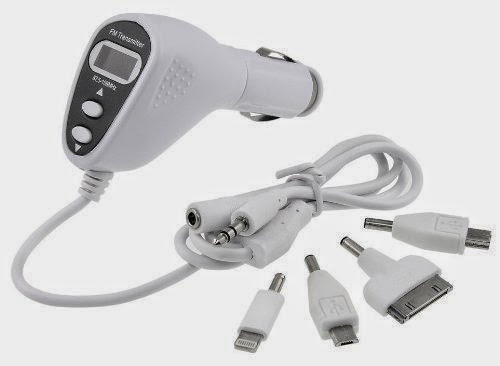  FOME Auto Car LCD FM Transmitter for iPhone Series/Samsung/ipod With 4 Connector White + A FOME Clean Cloth Gift