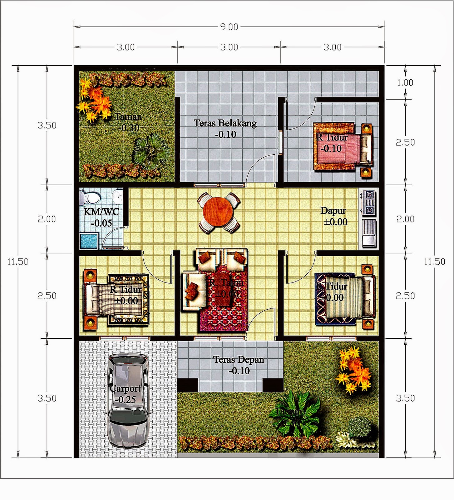  Denah  Rumah  com Gallery Taman Minimalis