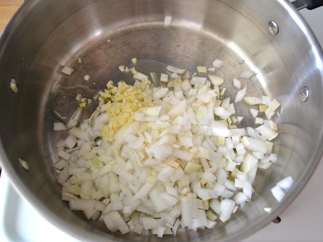 saute onion and garlic in pot 