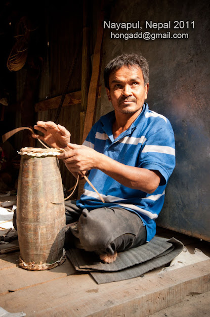 Nayapul man making Madal Drum