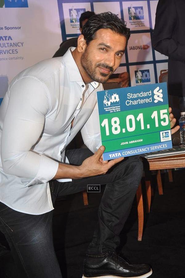 John Abraham during the Standard Chartered Mumbai Marathon press meet - 2015, in Mumbai, on July 22, 2014. (Pic: Viral Bhayani)