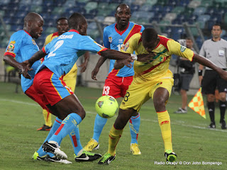 La RDC (bleu) contre le Mali (jaune): 1-1, le 28/01/2013 à Durban en Afrique du Sud. Radio Okapi/ © Don John Bompengo