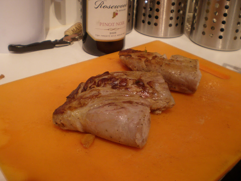 And the pork from the full recipe brine. Orange cutting board means full-flavoured brine.